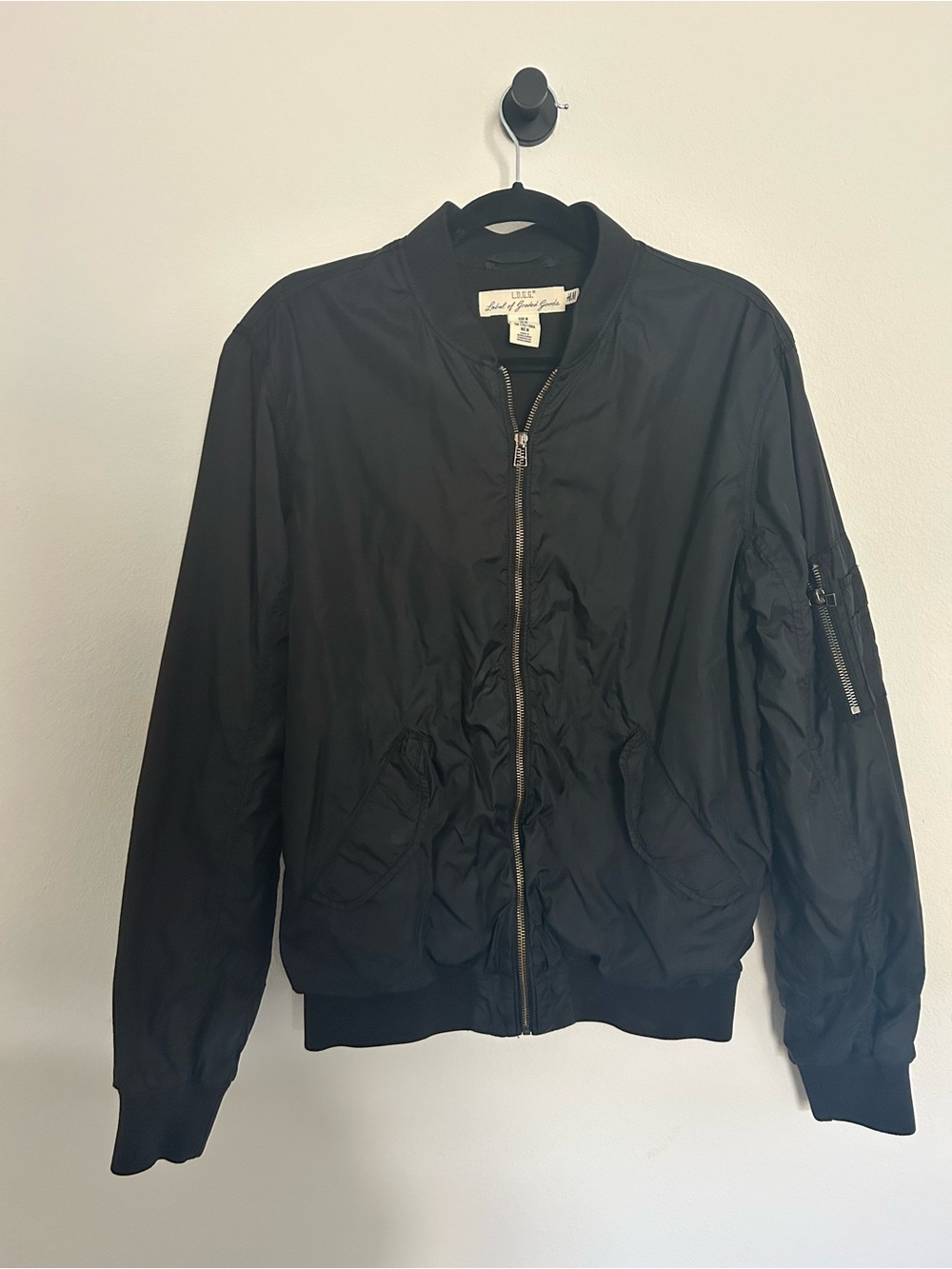 H&M Black Men's Bomber Jacket with Sleeve Zip Pocket